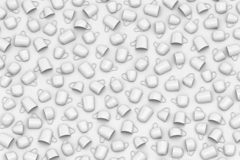 Cups texture white background in grayscale 3D illustration Stockillustratie