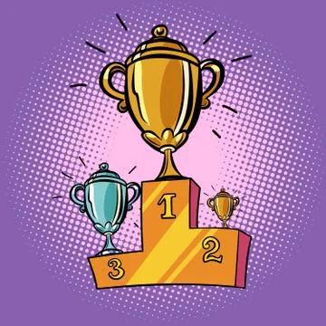 Cups winner, first second third place pedestal. Sports champions Stock Illustration