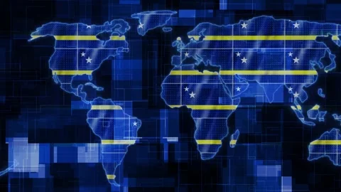 Curacao flag earth map glowing technology motion news background Stock Footage 264599730