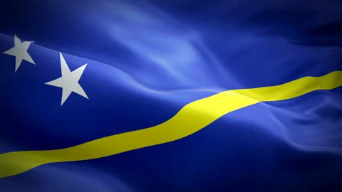 Curacao island flag Motion Loop video waving in wind. Realistic Curaçao Flag Video stock 126939091