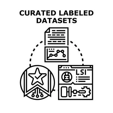 Curated labeled datasets development and analysis Stock Illustration