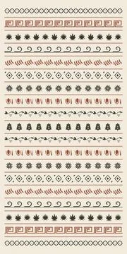 A curated set of repeating decorative stripes features waves, foliage, shel.. Stock Illustration