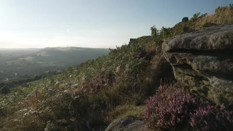 Curbar Edge at sunset, Baslow, Peak District National Park, Derbyshire, England Stock Footage 285412989