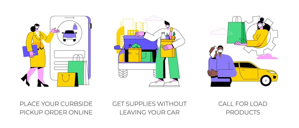 Curbside pickup abstract concept vector illustrations. Stock Illustration