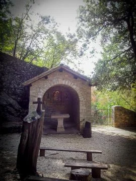 Curch in open space in Mount Subasio, Italy Stock Photos