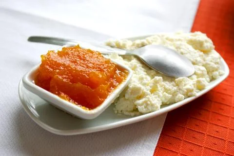 Curd and jam Stock Photos