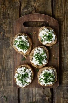 Curd cheese on bread Foto stock