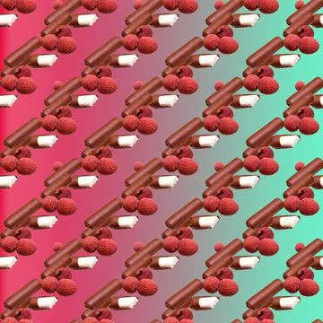 Curd cheese in chocolate glaze with lychee fruit, sweet dessert. side view on Stock Illustration