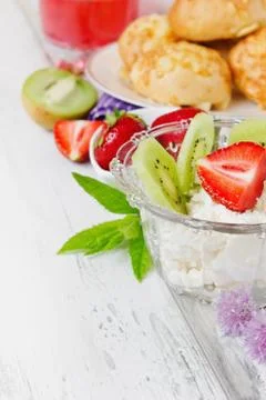 Curd dessert with fruit Stock Photos