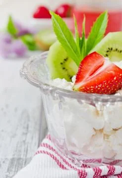Curd dessert with fruit Stock Photos