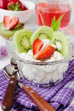 Curd dessert with fruit Stock Photos