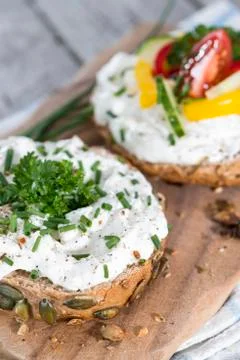 Curd with fresh herbs Stock Photos