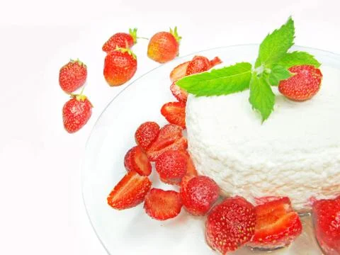 Curd pudding dessert with strawberry Stock Photos