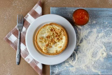 Curdy cake with jam Stock Photos