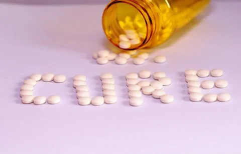 Cure tablets with bottel Stock Photos