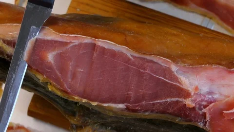 Cured Ham Cut With Special Knife Stock Footage 102434247