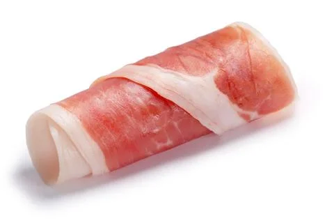 Cured meat ham jamon slice rolled up, paths Stock Photos