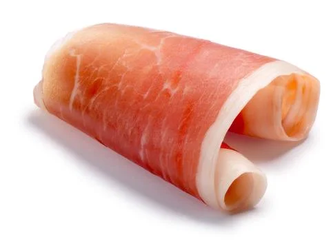 Cured meat ham jamon slice rolled up, paths Stock Photos