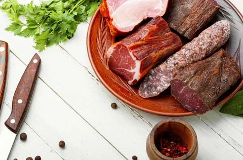 Cured meat platter Stock Photos