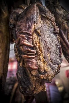 Cured meat on the stall Stock Photos