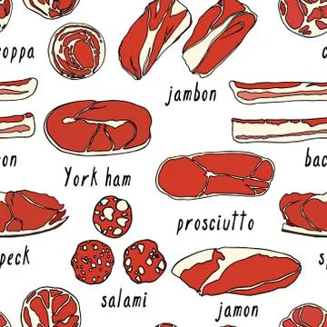 Cured meats pattern Stock Illustration