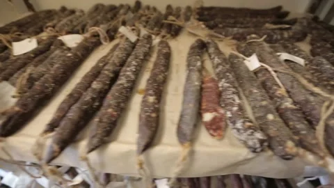 Cured sausage with mold Stock Footage 146649156