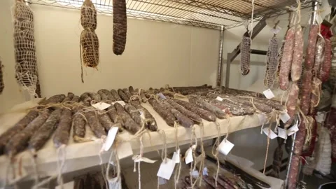 Cured sausage with mold Stock Footage 146649189