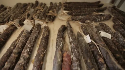 Cured sausage with mold Stock Footage 146649201