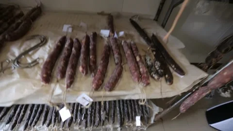 Cured sausage with mold Stock Footage 146649213