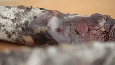 Cured sausage with mold Stock Footage 146649873