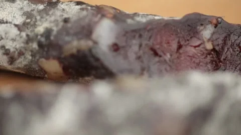 Cured sausage with mold Stock Footage 146649876