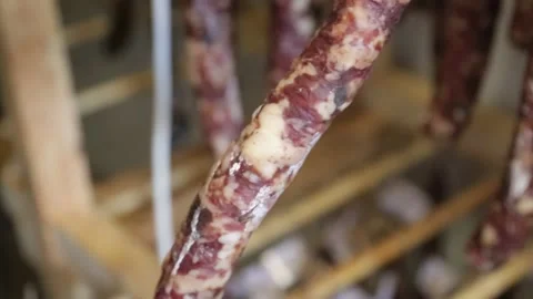Cured sausage with mold Stock Footage 146649965