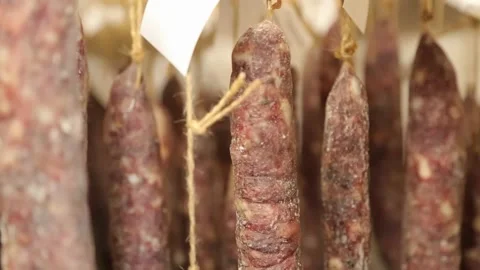 Cured sausage with mold Stock Footage 146649993