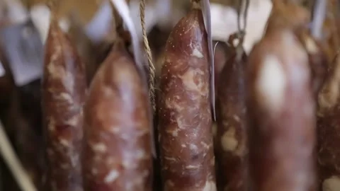 Cured sausage with mold Stock Footage 146650017