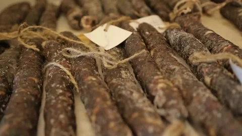 Cured sausage with mold Stock Footage 146650019