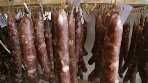 Cured sausage with mold Stock Footage 146650074