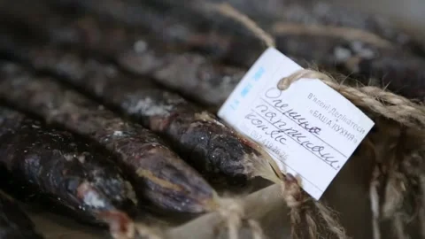 Cured sausage with mold Stock Footage 146650078