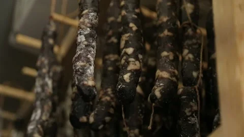 Cured sausage with mold Stock Footage 146650082