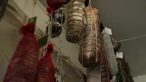 Cured sausage with mold Stock Footage 146650127