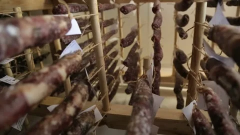Cured sausage with mold Stock Footage 146650132