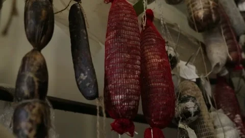 Cured sausage with mold Stock Footage 146650138