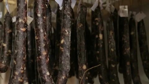 Cured sausage with mold Stock Footage 146650204