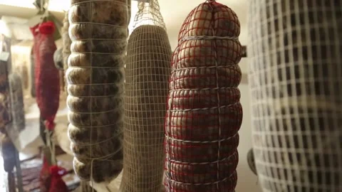 Cured sausage with mold Stock Footage 146650257