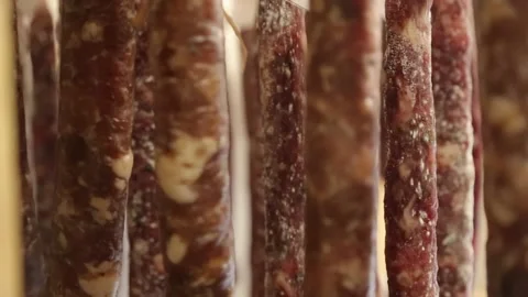 Cured sausage with mold Stock Footage 146650385