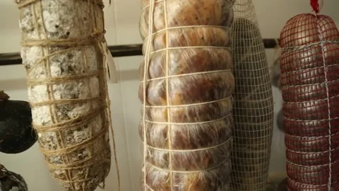 Cured sausage with mold Stock Footage 146650435