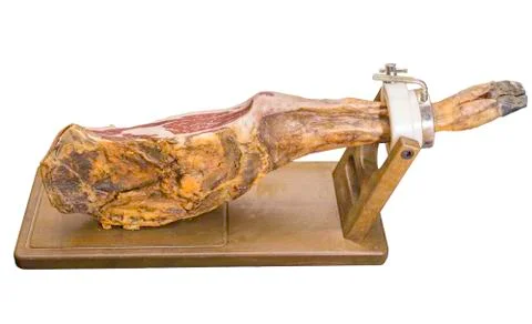 Cured serrano ham over white background, ultra wide angle Stock Photos