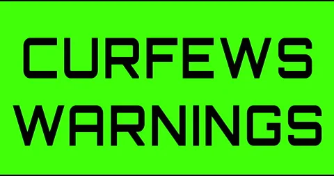 Curfew warning text green screen, masked glitched effect. Stock Footage 132617364