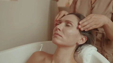 Curing Headaches And Mind Tension By Traditional Medicine, Masseuse Massaging Stock Footage 302282947