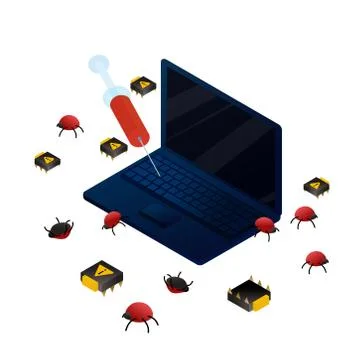 Curing laptop bugs and viruses vector illustration Stock Illustration