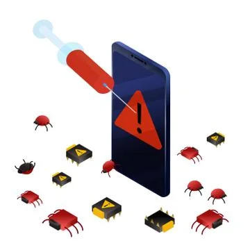 Curing smartphone from bugs and viruses concept 스톡 일러스트